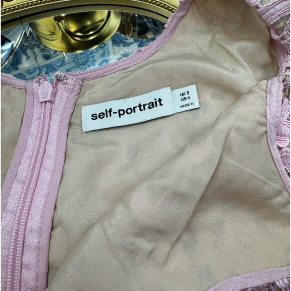 🆕 SELF PORTRAIT 🧿 NWOT Floral Lace Mini Shift Dress, Sz US 4 / UK 8 - Picture 14 of 16